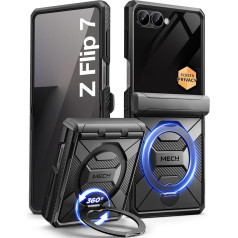 Tongate 360° Rotating Magnetic Stand for Z Flip 7 Case with Privacy Screen Protector, [Compatible with MagSafe] [Non-Slip] [Hinge Protection] Full Body Shockproof Samsung Z Flip 7 Case, Black