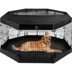 PJYuCien Puppy Playpen, 75 cm High, 8 Panels, Floor Pads and Top Cover, Foldable Dog Playpen with Storage Bag for Dogs, Cats, Rabbits, Tool-Free Assembly