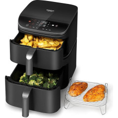 COSORI Airfryer, Hot Air Fryer, 2 Chambers, 10.8 L Hot Air Fryer, Innovative Multiple Air Speed, Saves 41% Space, Includes Recipe Book & Stainless Steel Grate