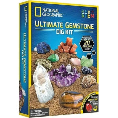 National Geographic Ultimate Gemstone Digging Set - Fascinating Gemstone Excavation Kits for Kids with 20 Authentic Gemstones and Crystals, STEM Educational Science Kits, Gifts