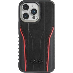 Audi Genuine Leather Case for iPhone 15 Pro Max 6.7 Inch Black and Red Hard Case AU-TPUPCMIP15PM-R8/D3-RD