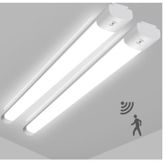 2 x 20 W LED Wet Room Light with Motion Sensor, 2000 lm, 60 cm, IP65, 4000 K, for Office, Hallway, Stairs, Garage, Storage Room