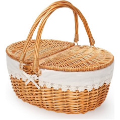 Wicker Picnic Basket with Removable Insert, Empty Picnic Baskets with Lid, Vintage Style Picnic Basket with Foldable Woven Handle for Picnic, Camping, Outdoor, Halloween, Thanksgiving