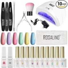 ROSALIND Nail Polish Set Starter Set with Lamp 48 W, 6 Colours 10 ml UV Gel Nail Polish Set, Base Matt Top Coat, Nail Set Gel Nails Starter Set Complete