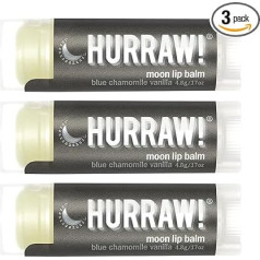 Hurraw! Moon Night Treatment Lip Balm (Blue Chamomile, Vanilla) 3 Pack: Organic, Vegan Certified, Cruelty Free and Gluten Free. 100% Natural Ingredients.