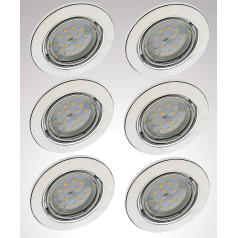 Trango Set of 6 6729-068MOSD LED Recessed Spotlights in Chrome Look Round Including 6x 5 Watt 3 Levels Dimmable Ultra Flat LED Module Light Bulb 3000 K Warm White Recessed Ceiling Spotlight Ceiling
