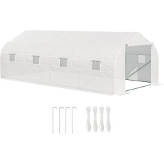 Outsunny Greenhouse for Vegetable Garden 6 x 3 x 2 m with 8 Windows and Roll Up Door, Tunnel Greenhouse with 4 Pegs and 4 Ropes, Steel and PP, Green