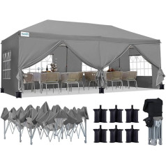 Quictent Folding Gazebo 3 x 6 m with 6 Side Walls, Pop Up Garden Gazebo with Roll Bag, Gazebo Party Tent 3 x 6 cm Waterproof Stable for Outdoor Parties, Weddings, Festivals, UV 50+, Grey