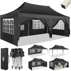 COBIZI Gazebo 3 x 6 Folding Gazebo Waterproof Stable with 6 Side Panels Cone-shaped Party Tent 3 Height Adjustable UV Protection Carry Bag Tent Peg Ropes for Garden, Weddings, Market, Outdoor Event