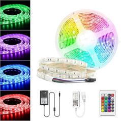 5 m WiFi RGBW LED Strip 24 V Waterproof IP65, LED Strip RGB + Cool White 6000 K Dimmable with Controller and Power Supply, 60 LEDs/m Colour Changing LED Strip for Indoor and Outdoor Use, Compatible