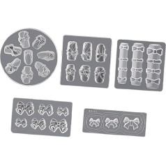 KONTONTY Pack of 5 Nail Shapes, Nailing Tool, Nail Art Shapes for Making Manicure Nail Decorations for Nail Art, Hand Decoration, DIY, Stereo Silicone Mould, Bow-Shaped Shapes, Silica Gel
