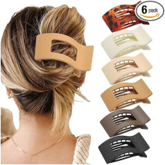 6 Pack Flat Hair Claws for Women, 9cm Large Duck Bill Hair Clips for Thick and Thin Hair, Strong Hold Styling Hair Accessories for Women (Natural Color)