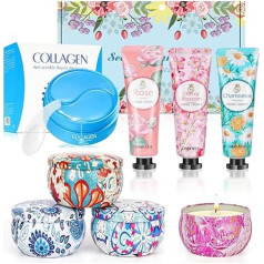 Christmas Gifts, Gifts for Women Christmas, 4 Scented Candles Gift Set, 3 Mini Hand Cream Set, 60 Eye Pads Gifts for Mother, Gift Set for Women, Christmas, Valentine's Day, Birthday