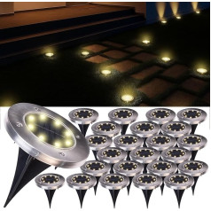Lunartec Solar Lights Garden Floor: Set of 24 Battery-Powered Solar Floor Lights, Stainless Steel Housing, 8 LEDs, Warm White (Solar Light Garden Floor, Floor Lights Solar Outdoor)