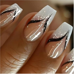 Einfache künstliche Nägel mit quadratischem Kopf und Geleekleber, aufklebbare French-Nägel mit rosa und weißem Farbverlauf, kurze, vollflächige Nagelspitzen(1588,S)