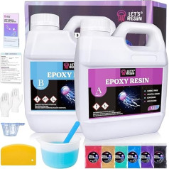 LET'S RESIN 2.4 L Epoxy Resin Set, Bubble-Free Casting Resin Set, 1:1 by Volume, Transparent Epoxy Resin with Hardener for Artwork, Casting Resin, Jewellery, Moulds Silicone, Table Top, Heat and UV
