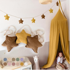 LILIMAUS Star Bunting Fabric - with Gold Appliqué in 12 Colours - 100% Cotton Handmade - Muslin - House Bed Decoration for Girls and Boys - Baby Room Decoration