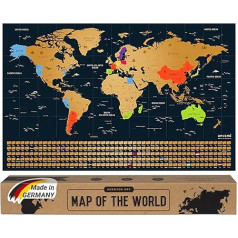 envami® Scratch Off World Map, Gold, Made in Germany, English, 68 x 43 cm