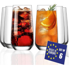 NORDIC SCHILLER Long Drink Glasses, Cocktail Glasses, Set of 6, 480 ml % 100 Lead Free Mojito, Water Glasses, Dishwasher Safe Drinking Glasses, Large Long Drink Glass, Highball Cocktail Glasses