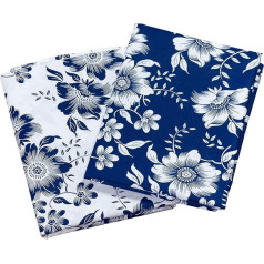 Faden & Nadel Fabric set: 2 m floral cotton fabric, blue and white, 130 g/m² (2 pieces, each 100 x 160 cm)