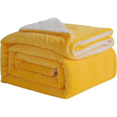 Good Nite Blanket, 200 x 230 cm, Reversible Sherpa Fleece Blanket, Fluffy Polyester Blanket, Soft and Warm Duvets for Home and Travel (Yellow, King)