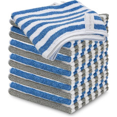 CLEANLUX Microfibre Cleaning Cloths - 6 Pack 32 x 32 cm Multi-Purpose Washable and Reusable Microfiber Blue Striped and Grey Stripes Kitchen Bathroom Car