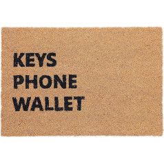 Relaxdays Coconut Doormat, Door Mat with Saying, 60 x 40 cm, Non-Slip, Foot Scraper for Indoor and Outdoor Use, Natural/Black