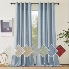 PONY DANCE Semi-Sheer Linen Curtains Eyelet Curtain Set of 2 H 245 x W 140 cm Haze Blue Boho Style Curtains for Living Room & Bedroom Linen Curtains Semi-Transparent