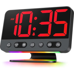 Venchin LED Alarm Clock Loud for Deep Sleepers, Light Alarm Clock with Charging Station, Brightness and Volume Adjustable, Natural Sounds, Snooze, 12/24HR, Digital Clock Mains Operated, Children - Red