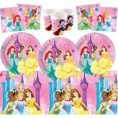 True Princess Party Supplies Girls Birthday Tableware Set - Disney Princess Themed Party Disposable Set Serves 16