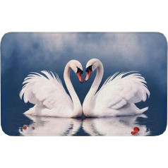 Fußmatte für drinnen und draußen, rutschfeste Bodenmatte, Valentinstag, Schwäne, Herz, Eingangsteppich, Vorleger, Veranda, Waschküche, Badezimmer, Schlafzimmer, 50,8 x 80 cm