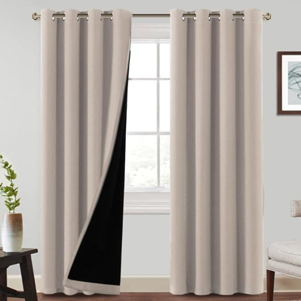 BellaHills 100% Blackout Curtains with Eyelets, Set of 2, H 240 x W 132 cm, Blackout Curtains for Living Room, Curtains, Bedroom, Thermal Cold Protection, Natural