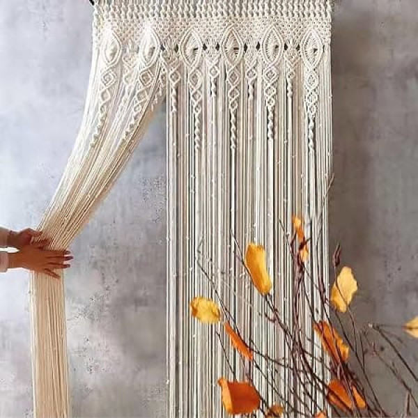 Guozyly Boho Macrame Curtains, Woven Tapestry Window Curtains, Wedding Curtain, Wall Hanging Tapestry, Woven Wall Decoration for Living Room, Bedroom, Wedding Party (A)