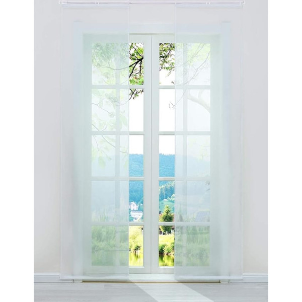 ESLIR Sliding Curtains, Voile Panel Curtains, Set of 2 Curtains with Velcro Tape, Transparent Curtain, Plain White, W x H 57 x 145 cm, Pack of 2