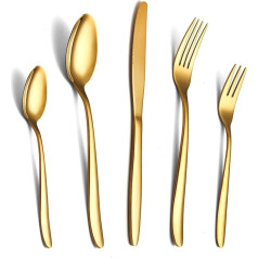 SANLI Cutlery Set Gold for 12 People, 60 Pieces, Modern Stainless Steel Golden Knife and Fork Spoon Cutlery Set