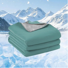Cooling Blanket on Both Sides with Four Leaf Pattern, Summer Blanket 150 x 200 cm, Silky Soft & Breathable for Cooling Sleeping Comfort, Colours: Ice Green/Grey
