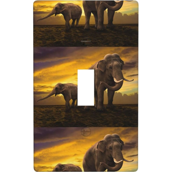 Lichtschalter-Abdeckung für Lichtschalter, Sonnenuntergang, Elefanten-Druck, Grafik, Dekor, Wandplatte