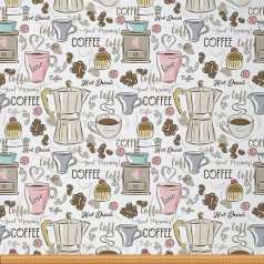 Coffee Time Cupcake Bean Upholstery Fabric Vintage Espresso Machine Fabric for DIY Projects Waterproof Fabric 92x150cm Pink Beige