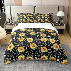 Homewish Duvet Cover 220 x 240 cm Sunflower 100% Cotton Bedding Set Bee for Kids Girls Boys Bedding Yellow Flowers Duvet Cover Cute Soft