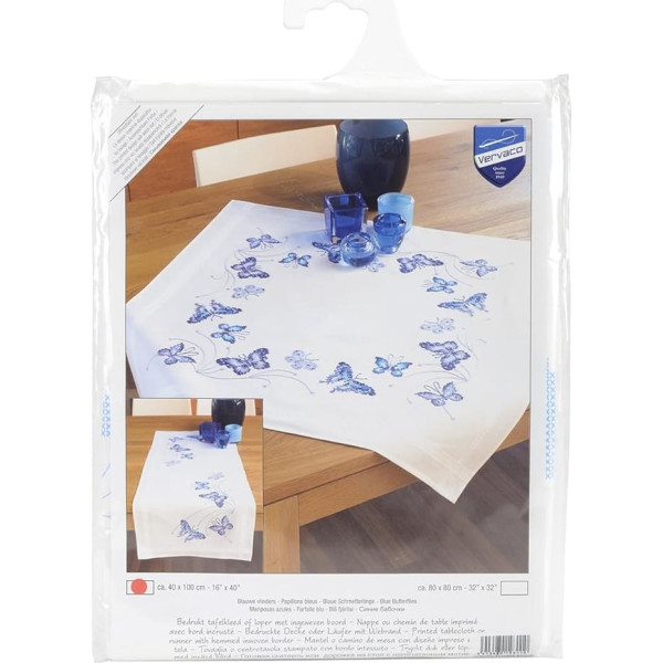 Vervaco Embroidery: Runner: Blue Butterflies, 100% Cotton Multi-Colour, 40 x 2 x 20 cm
