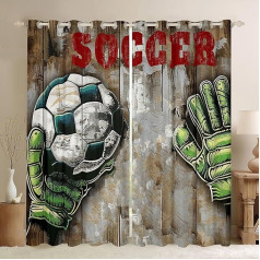 Loussiesd Children's Football Curtains 245 x 140 cm Sports Theme Curtains for Boys Girls Adults Watercolour Ball Vintage Wooden Window Curtain Curtains Decor Curtains