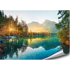 4FINO Mountains Poster Nature Pictures Photo Art Print Wall Picture Modern Wall Decoration Living Room Bedroom Kitchen (Hintersee & Watzmann, 100 cm x 70 cm, without Frame)
