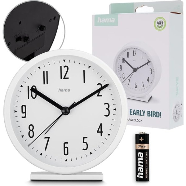 Hama Skye White Non Ticking Alarm Clock