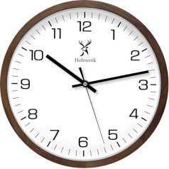 Holzwerk Germany Natural Wooden Wall Clock Wooden Clock Vintage Silent Movement without Ticking Noises Brown White Silent Made of Handmade Solid Wood Natural Wood 30 cm