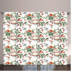 Abakuhaus Christmas Rustic Curtain, Snowmen and Christmas Atmosphere, Bedroom Ruffle Tape Curtain with Loops and Hooks, 280 x 225 cm, Burgundy Tan Cinnabar Red