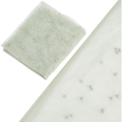 GORGECRAFT 160 cm Wide Tulle Fabric with Beads, 2 Yards, Soft Lace Net Trim, Pearl Net Fabric, Wedding Accessories for Bridal Veil, Party Dresses, Home Background, Arch Decor, Tablecloth, Dark Sea