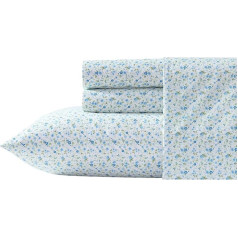 Laura Ashley Super Soft Cotton Percale Duvet Cover Set With Matching Pillowcases, Breathable Essentials (Evie Blue, Full)