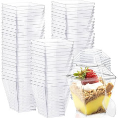 Yegookay 50-Piece Dessert Bowls 60 ml/2 oz with 50 Spoons and 50 Lids Dessert Bowls Reusable Dessert Cup Small Dessert Glasses for Dessert, Pudding, Small Items, Party