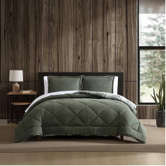 Eddie Bauer King Duvet Cover Set Reversible Microsuede Bedding Set with Matching Pillowcases Super Soft Check Pattern Home Decor Oeko-Tex Certified (Big Lake Plaid Green)