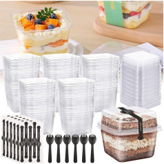 Oungy Dessert Cups with Lid, 300ml Plastic Dessert Cups with Spoons, Transparent Dessert Appetizer Cups, Reusable Dessert Cups for Serving Desserts, Appetizers, Mousse